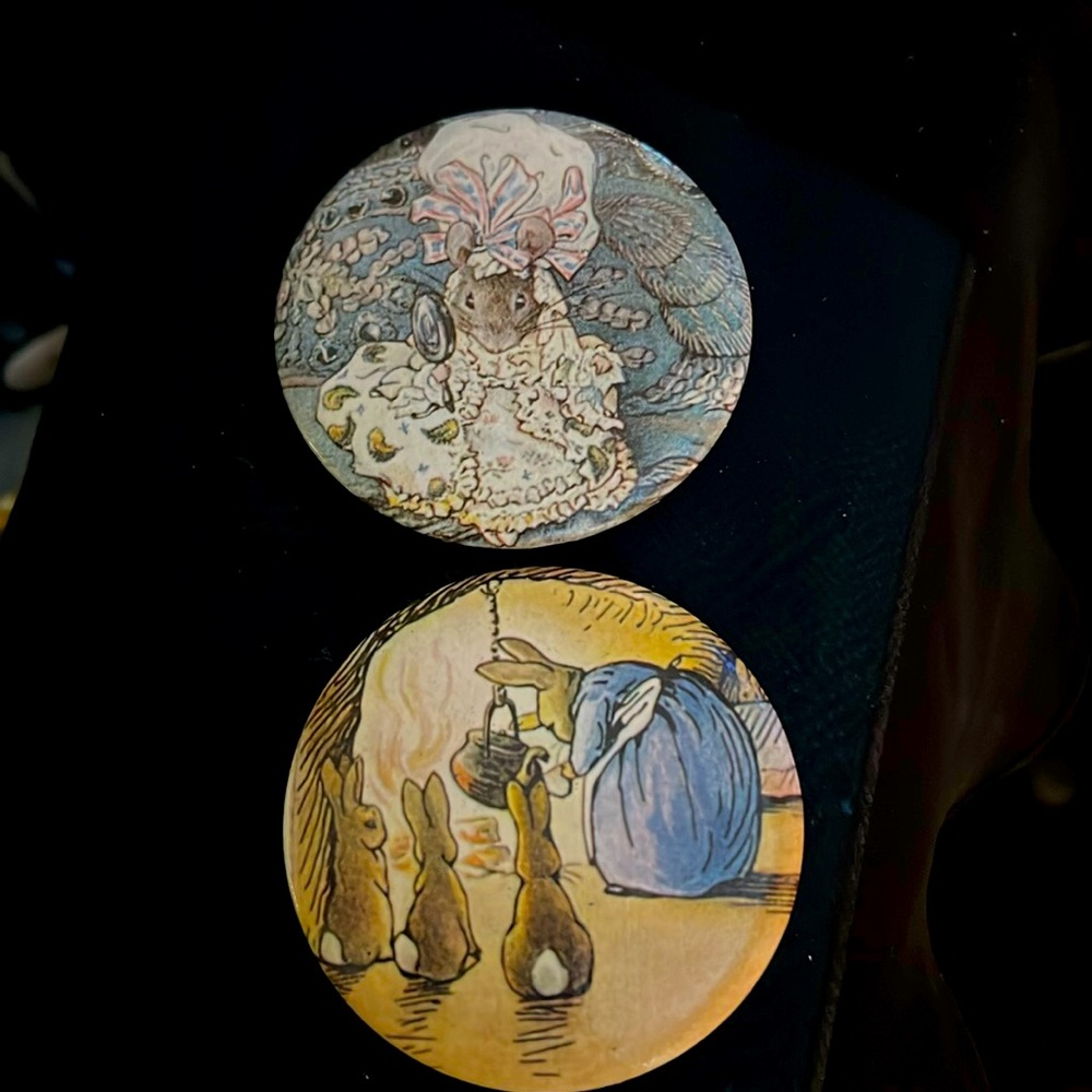 Set of two Beatrix Potter buttons Two stories